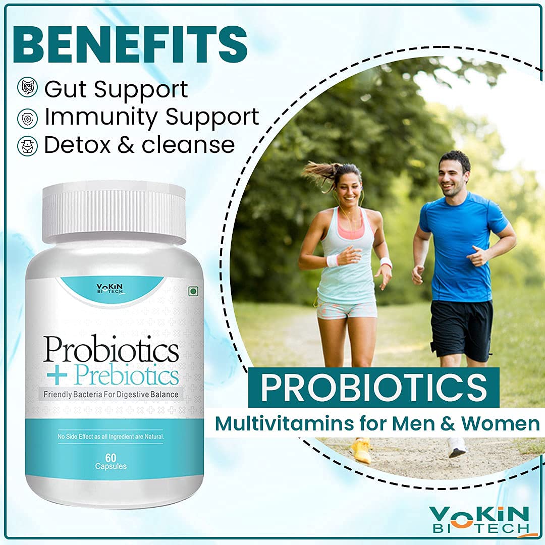 Vokin Biotech Probiotics+ Prebiotics Supplement 50 Billion Cfu For Women & Men With Prebiotics 150 mg | Probiotic Capsules For Digestion Support, Gut Health And Immunity  Grab2Buy Vokin Biotech Grab2Buy