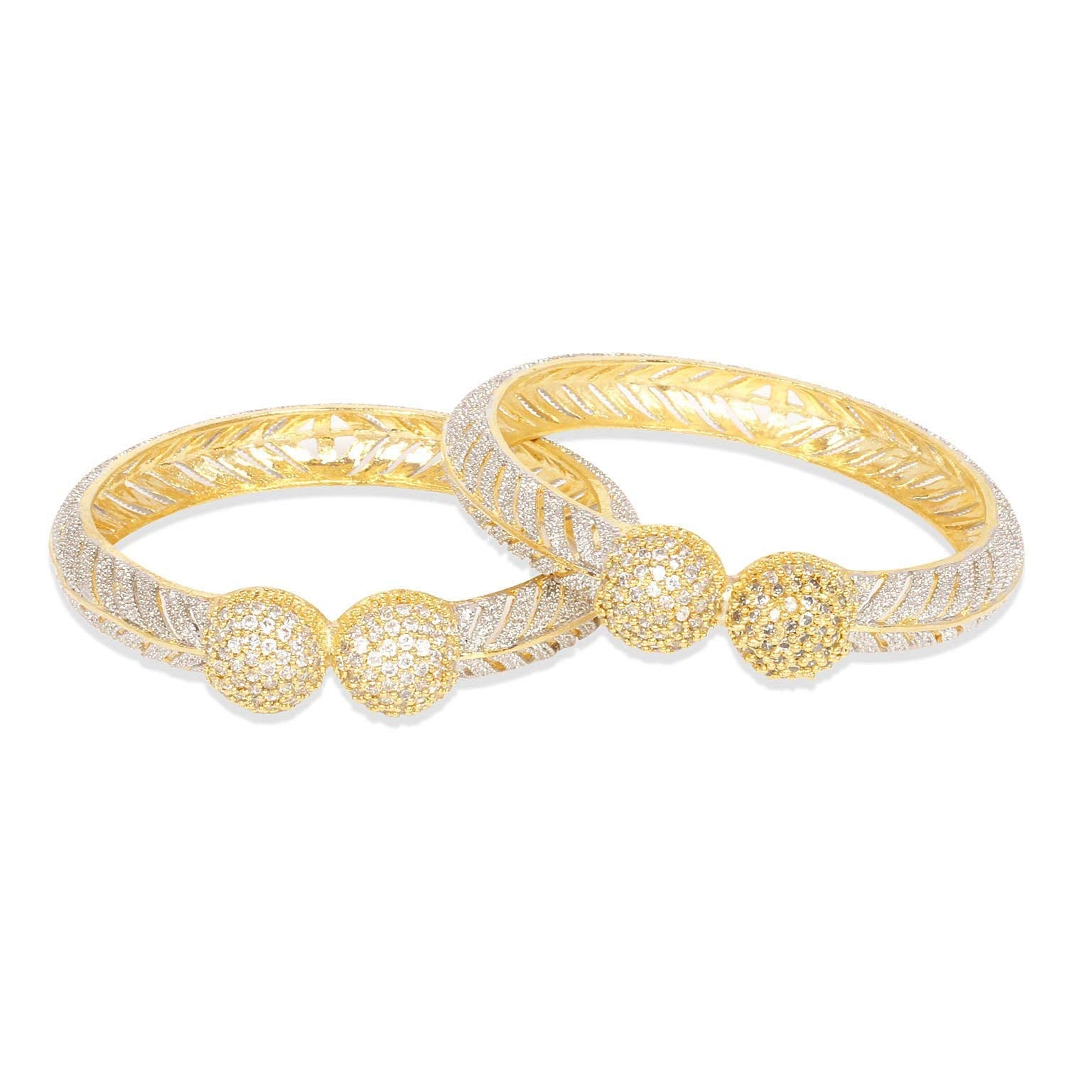 Gold-Plated Alloy Gold Silver American Diamond 4 Bangles - The Pari - Grab2buy