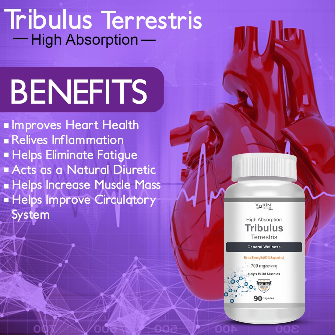 Vokin Biotech Tribulus Terrestris 700mg Energy, Performance & Stamina Veg Capsules  Grab2Buy Vokin Biotech Grab2Buy