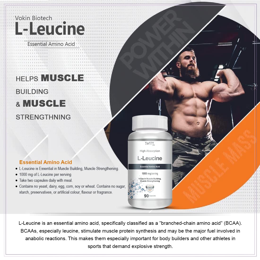 Vokin biotech L- Leucine – Supports muscle Building, Muscle Strengthening – 1000mg  Grab2Buy Vokin Biotech Grab2Buy