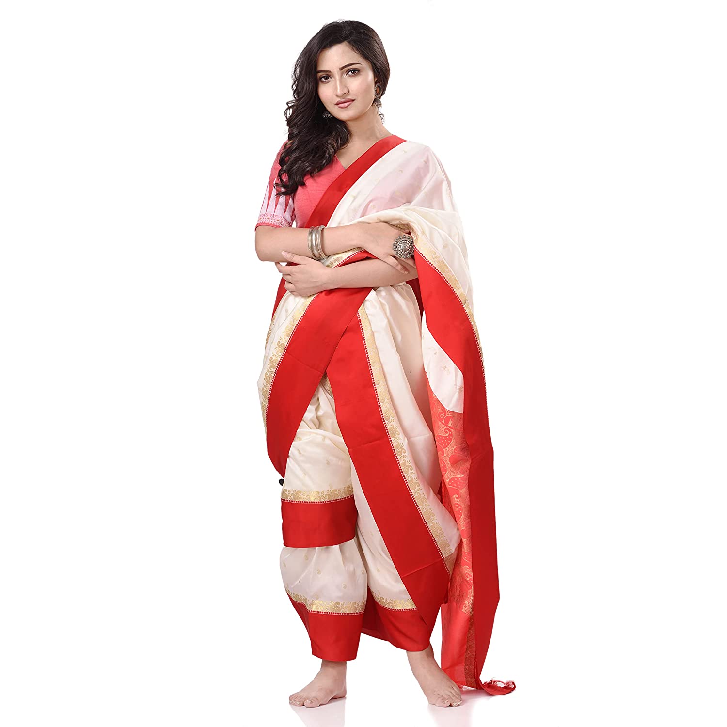 Desh Bidesh Women's Bengal Art Garad Silk Saree Handmade Kalka With Wholebody Design Saree - Grab2buy