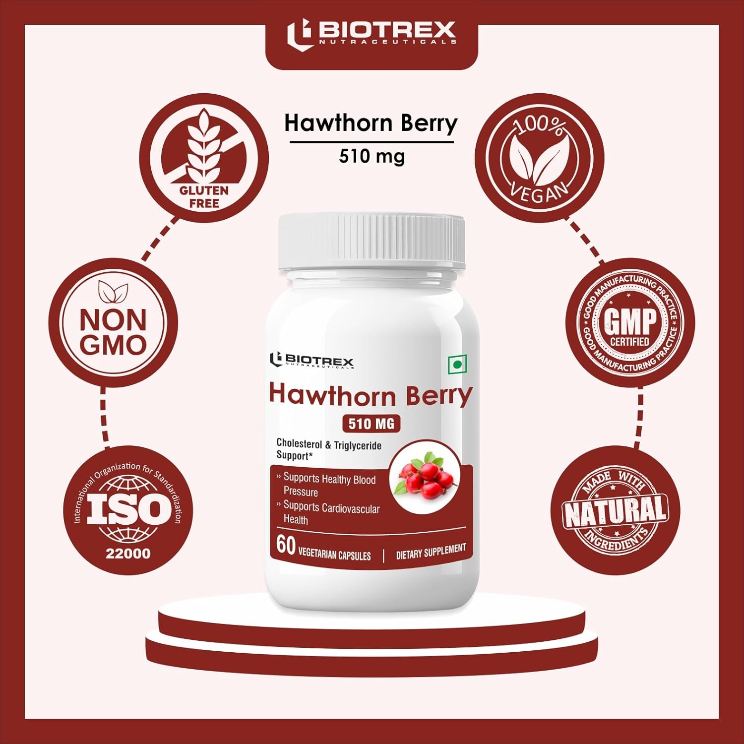 Biotrex Hawthorn Berry 510Mg Veg Capsules - Grab2buy