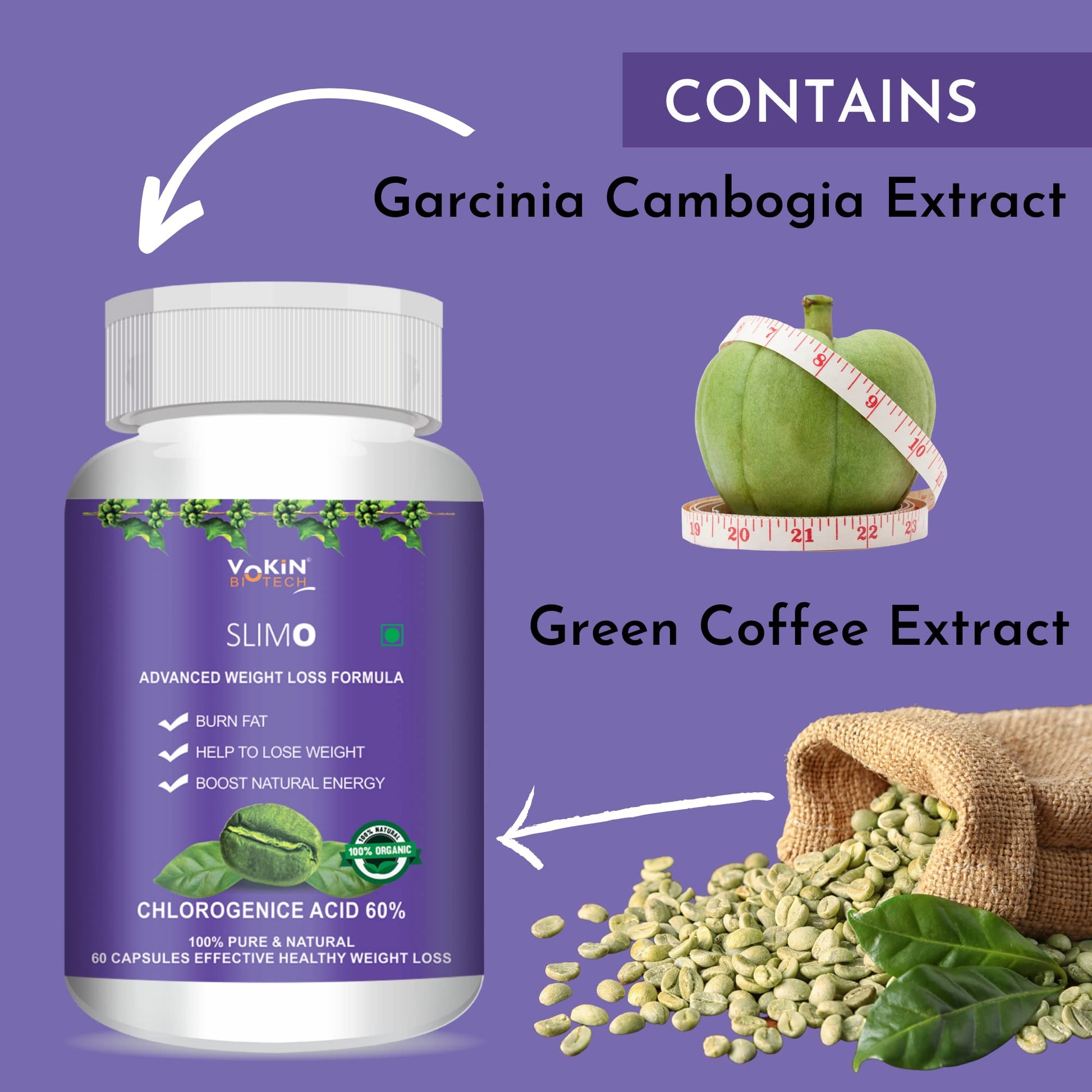 Vokin Biotech Slimo Advanced Weight Loss Formula with Green Coffee Extract 100mg and Garcinia Cambogia Extract 500mg Fat Burner for Men and Women  Grab2Buy Vokin Biotech Grab2Buy