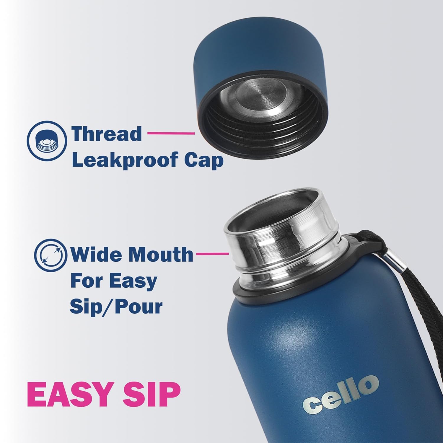 CELLO Duro Kent Insulated Stainless Steel Flask Water Bottle for Daily Use 750 ml, Dark Blue