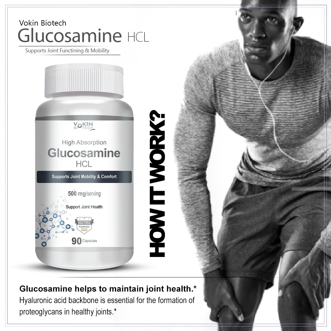 Vokin Biotech Glucosamine HCL Supplement Supports Joint Health -500mg  Grab2Buy Vokin Biotech Grab2Buy