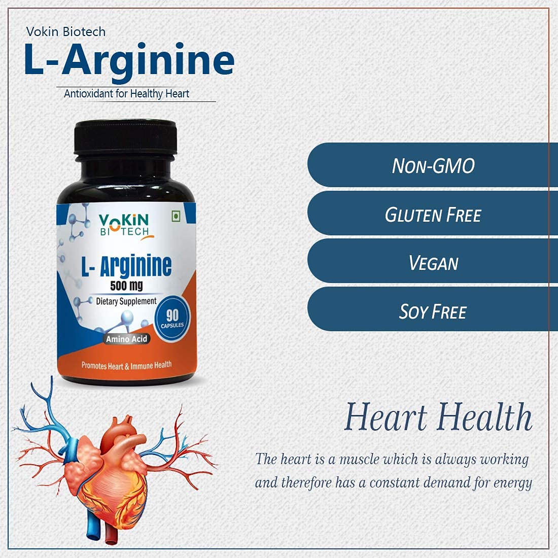 Vokin Biotech L Arginine 500mg With Essential Amino Acid and Nitric Oxide  Grab2Buy Vokin Biotech Grab2Buy