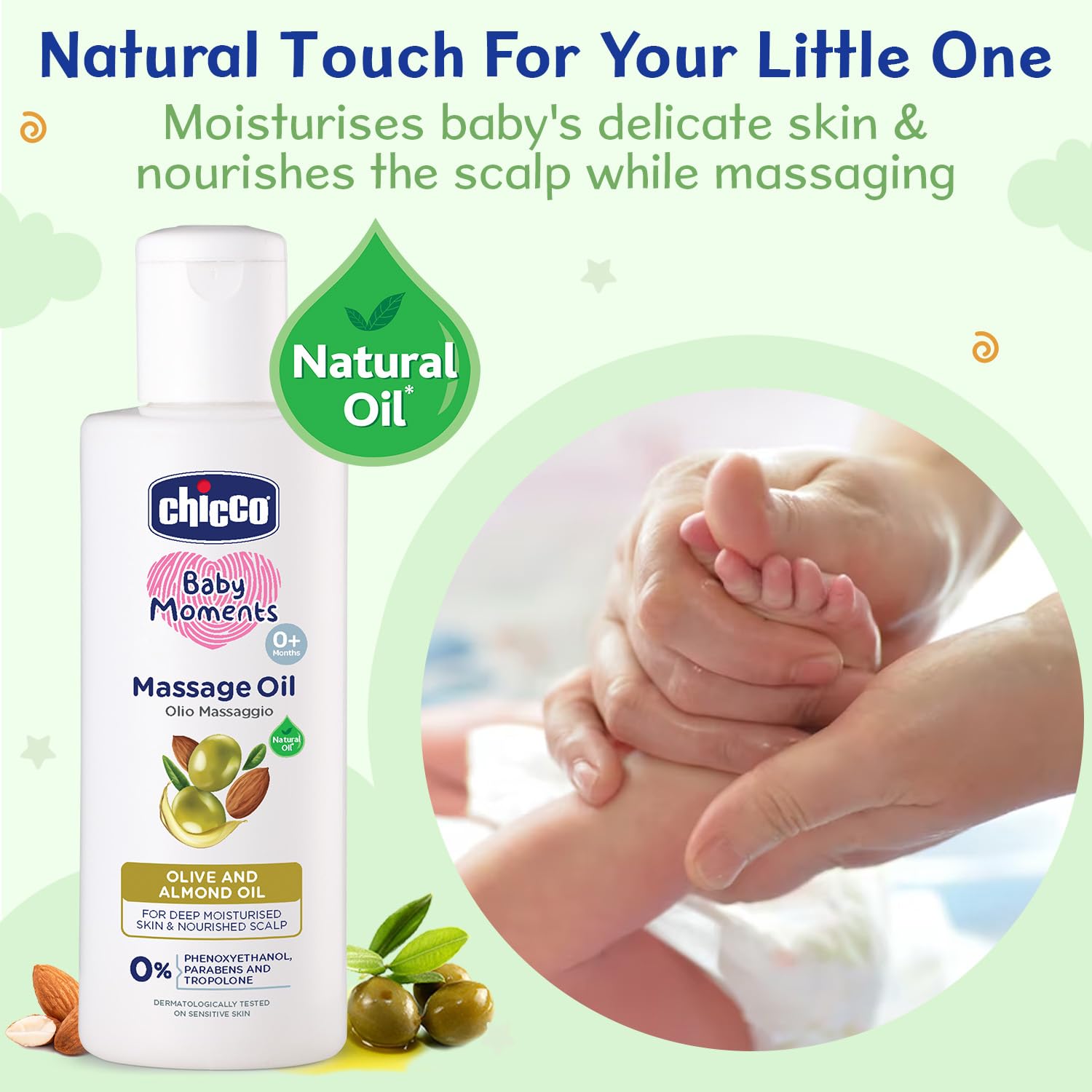 Chicco Baby Moments Massage Oil For Moisturised Skin, Nourished Hair & Scalp 