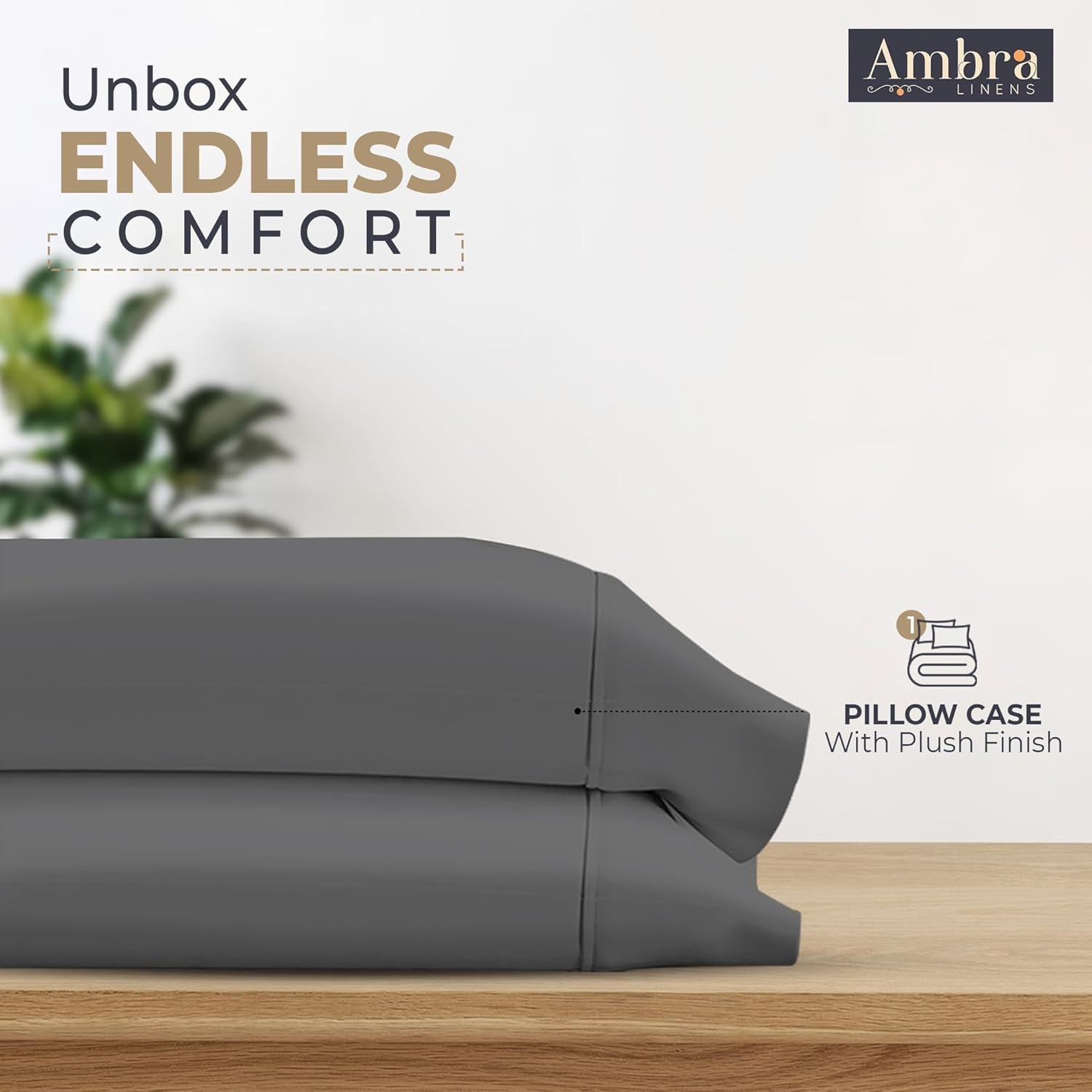 Ambra Linens Ultra Soft Pillow Protectors 400TC Set of 2 Breathable Pillow Covers-Grey
