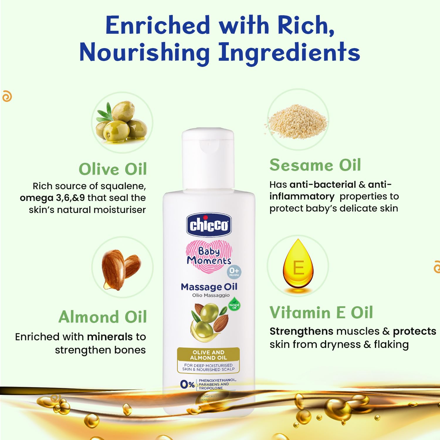 Chicco Baby Moments Massage Oil For Moisturised Skin, Nourished Hair & Scalp 
