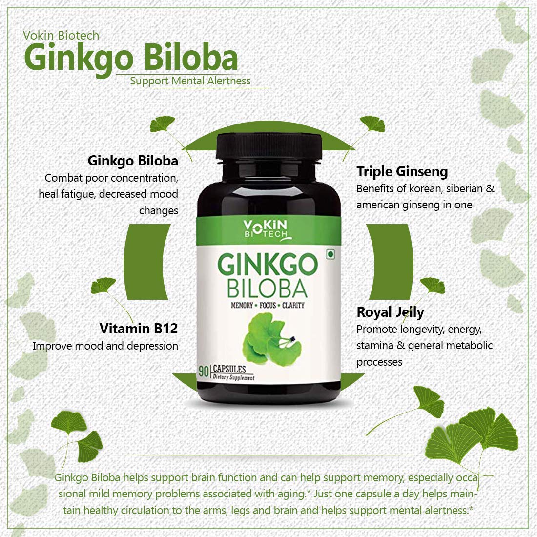 Vokin Biotech Ginkgo Biloba with Brahmi Boosts Concentration & Learning Activities  Grab2Buy Vokin Biotech Grab2Buy