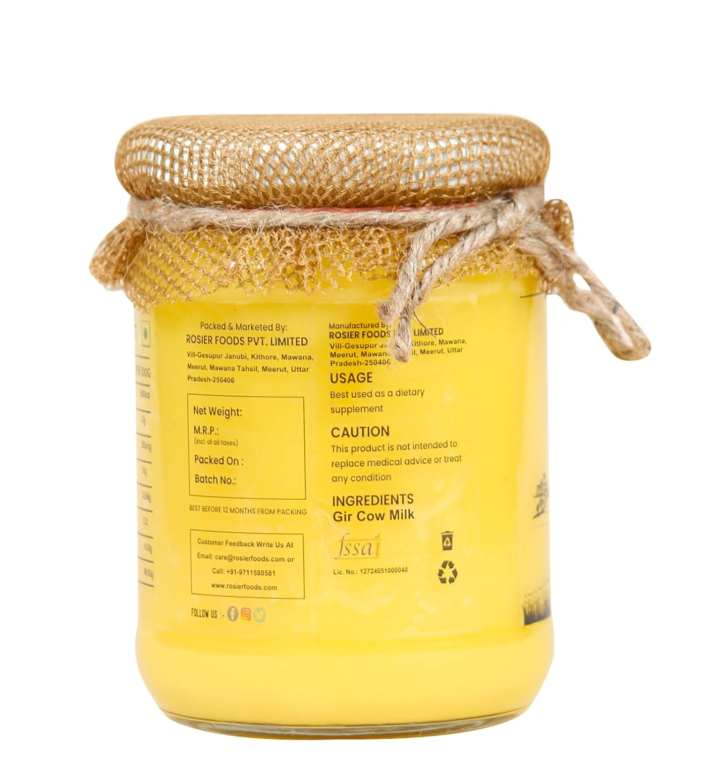 Rosier A2 Gir Cow Bilona Ghee | Traditional Bilona Method A2 Cow Ghee 