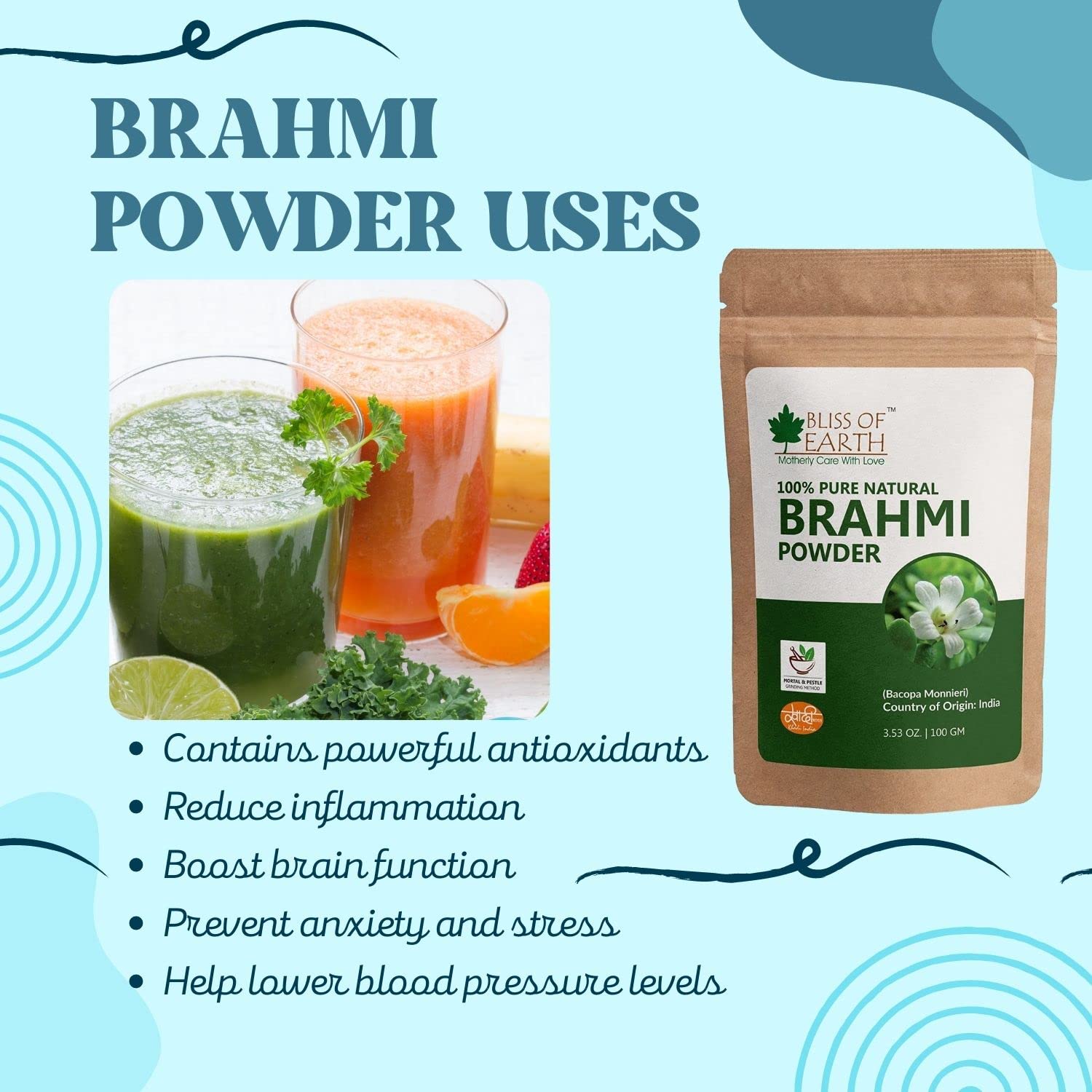 Bliss of Earth 100% Pure Natural Brahmi Powder  Grab2Buy Bliss of Earth Grab2Buy