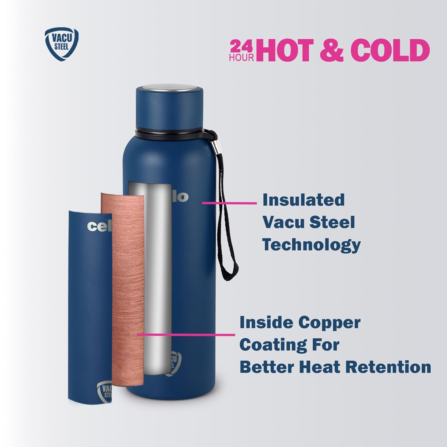 CELLO Duro Kent Insulated Stainless Steel Flask Water Bottle for Daily Use 750 ml, Dark Blue