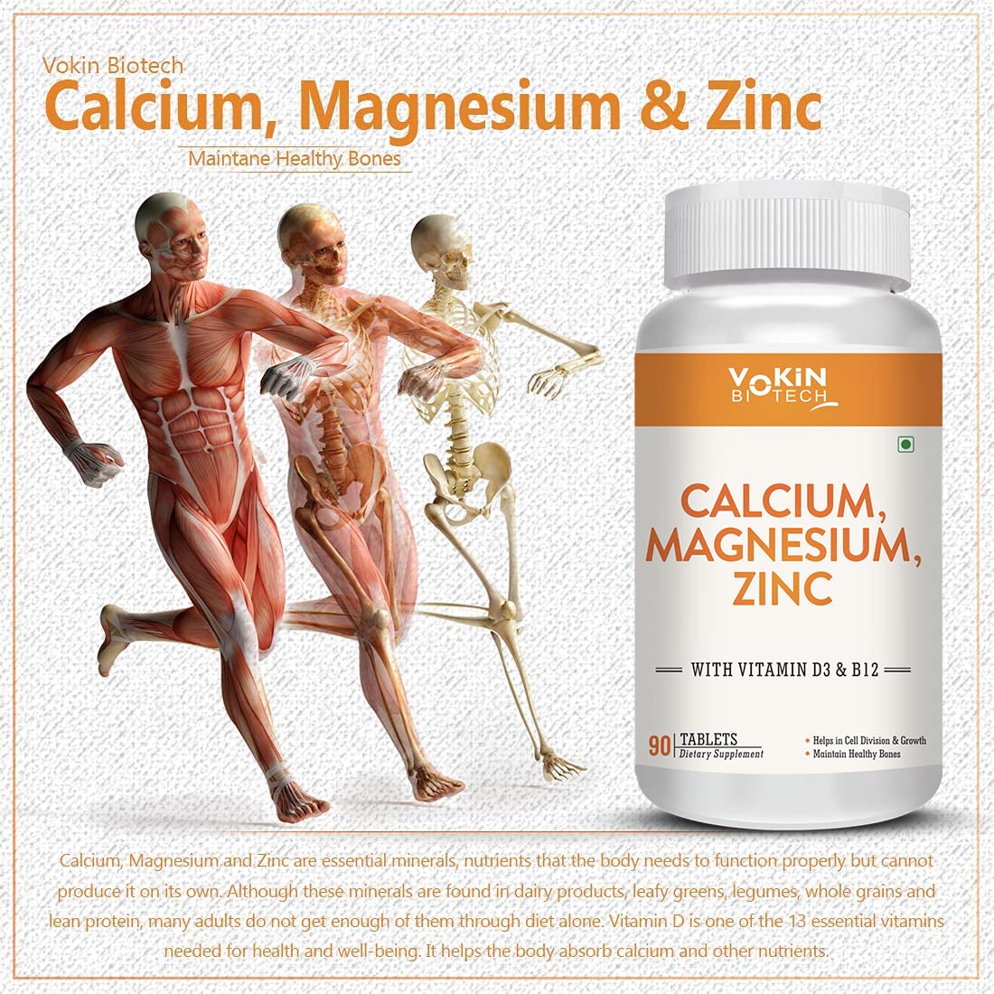 Vokin Biotech Calcium, Magnesium, Zinc, D3 & B12-Tablets  Grab2Buy Vokin Biotech Grab2Buy