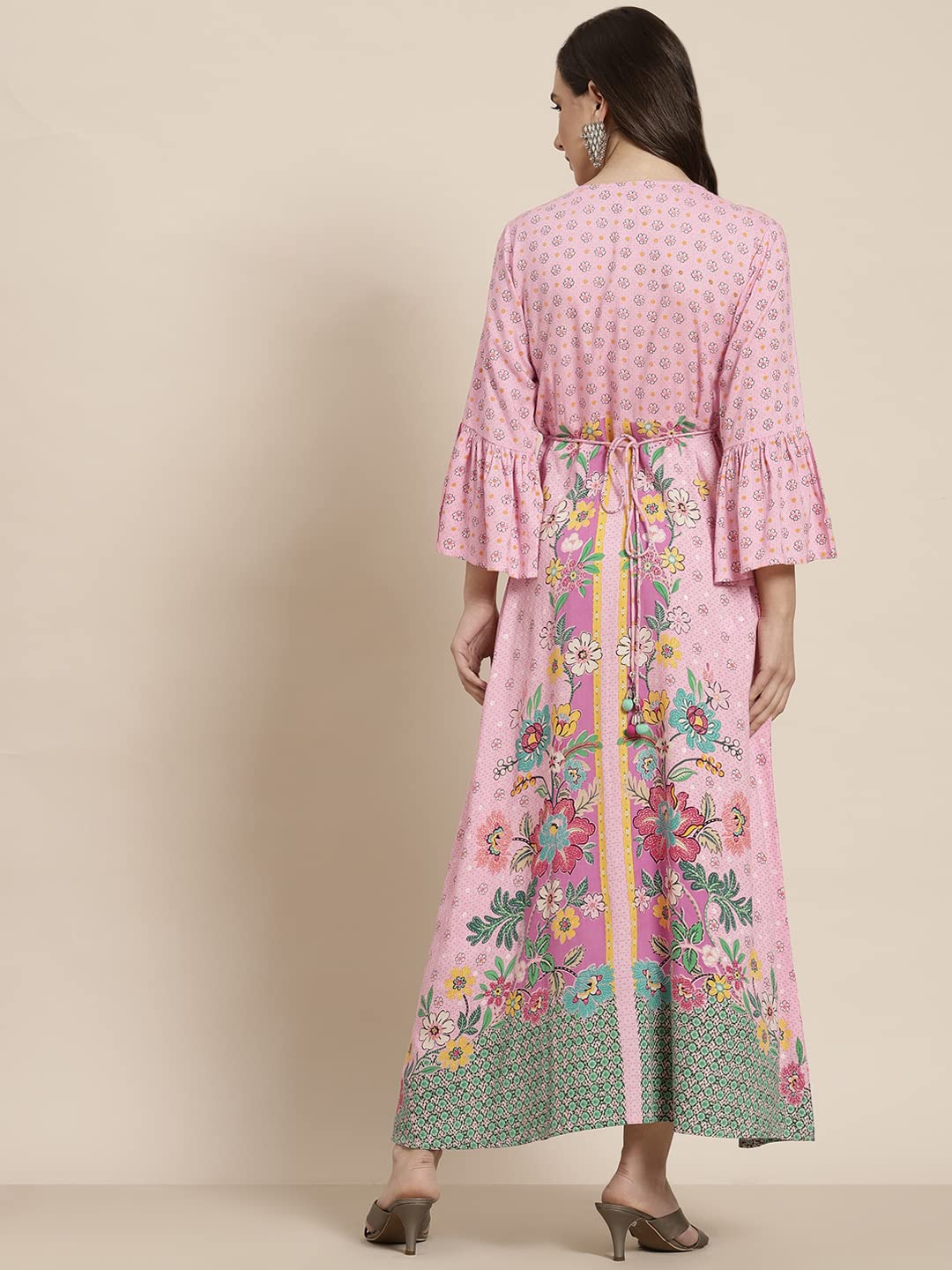 Juniper Women's Pink Floral Printed Rayon Kurta With Buttons Closure At Back