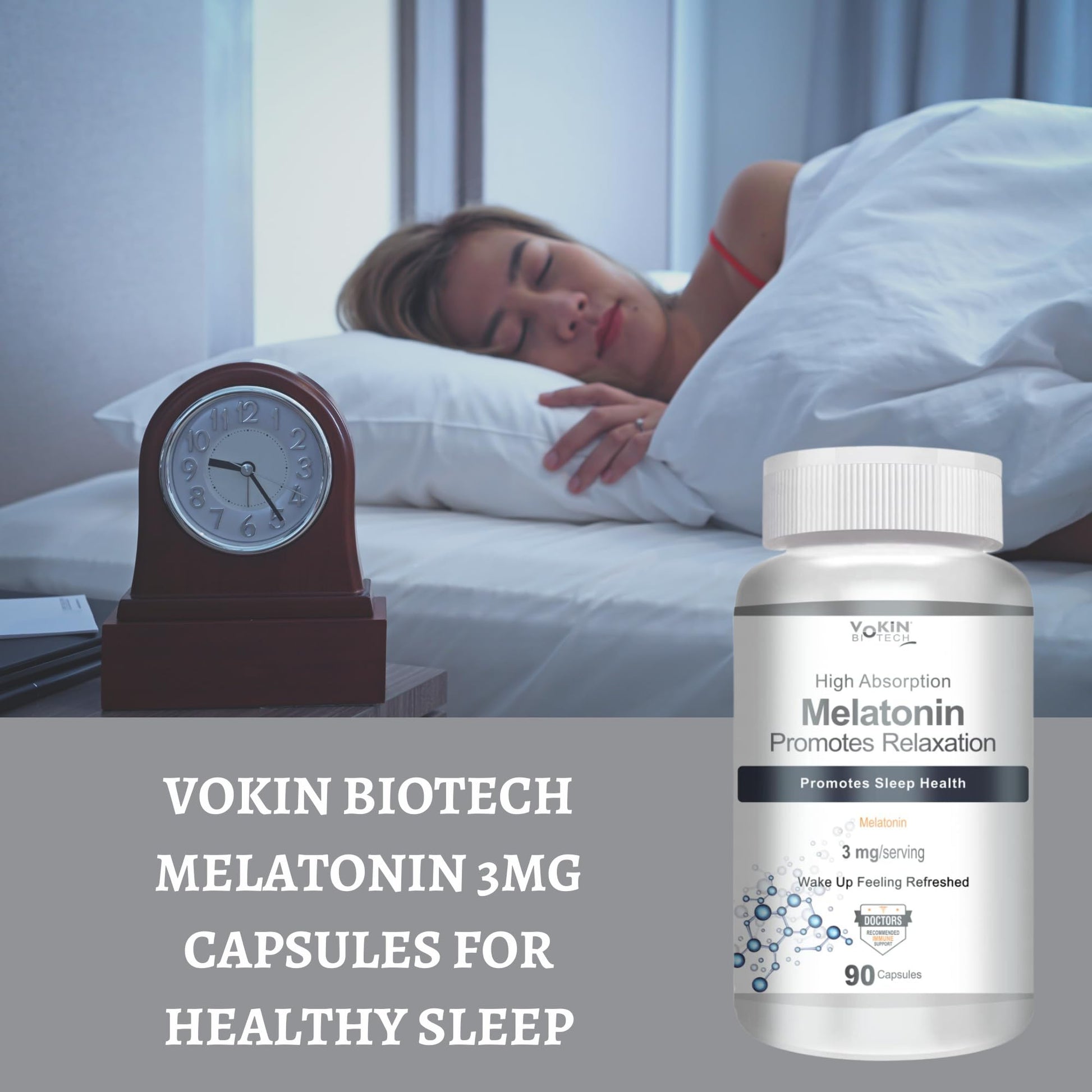 Vokin Biotech Melatonin 3mg Healthy Sleep Cycle | Helps Stress & Anxiety Relief | Improve Concentration  Grab2Buy Vokin Biotech Grab2Buy