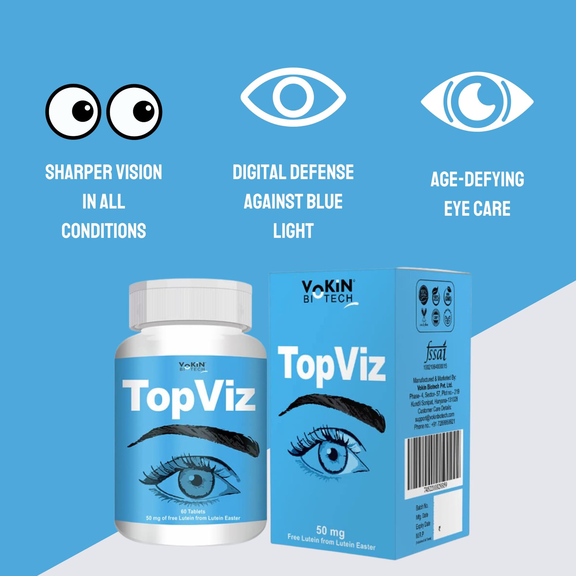 Vokin Biotech Topviz Eye Care Supplement To Improve Vision, Blue Light & Digital Guard (Lutein, Zeaxanthin)  Grab2Buy Vokin Biotech Grab2Buy