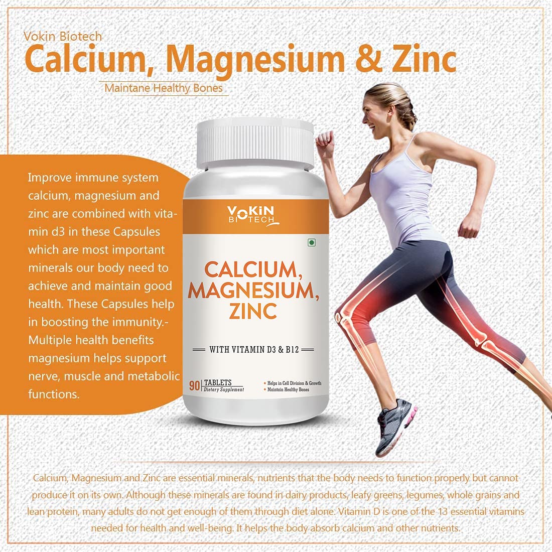 Vokin Biotech Calcium, Magnesium, Zinc, D3 & B12-Tablets  Grab2Buy Vokin Biotech Grab2Buy