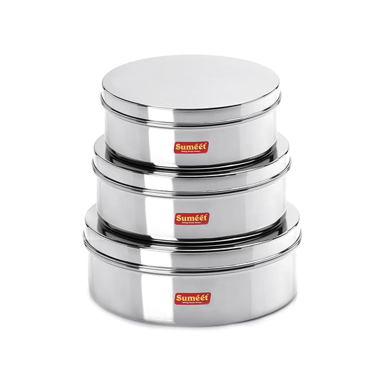 Sumeet Stainless Steel Flat Canisters/Storage Containers Set Of 3Pcs (1.5Ltr,2.1Ltr,2.7Ltr)