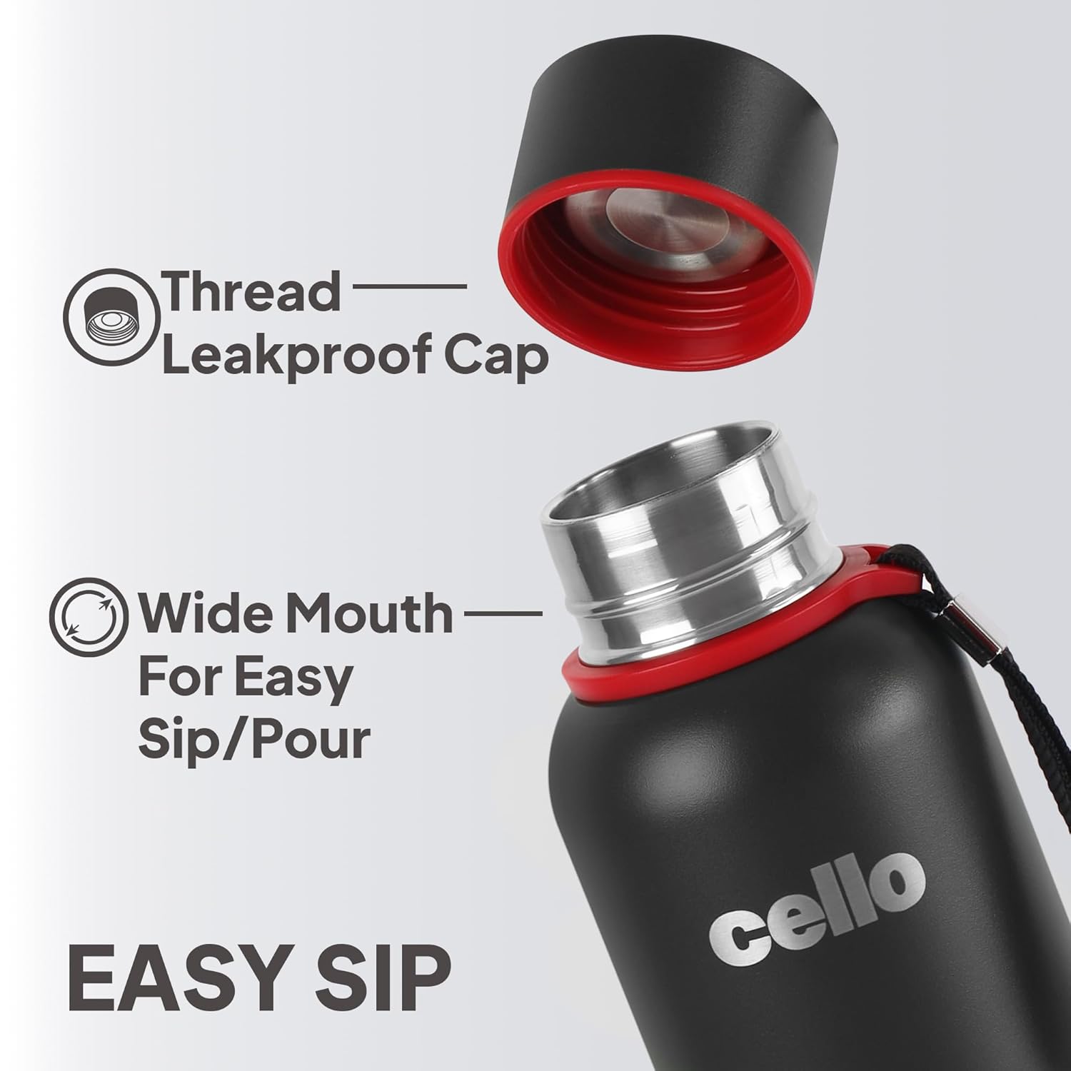 CELLO Duro Kent Insulated Stainless Steel Flask Water Bottle for Daily Use 750 ml, Black
