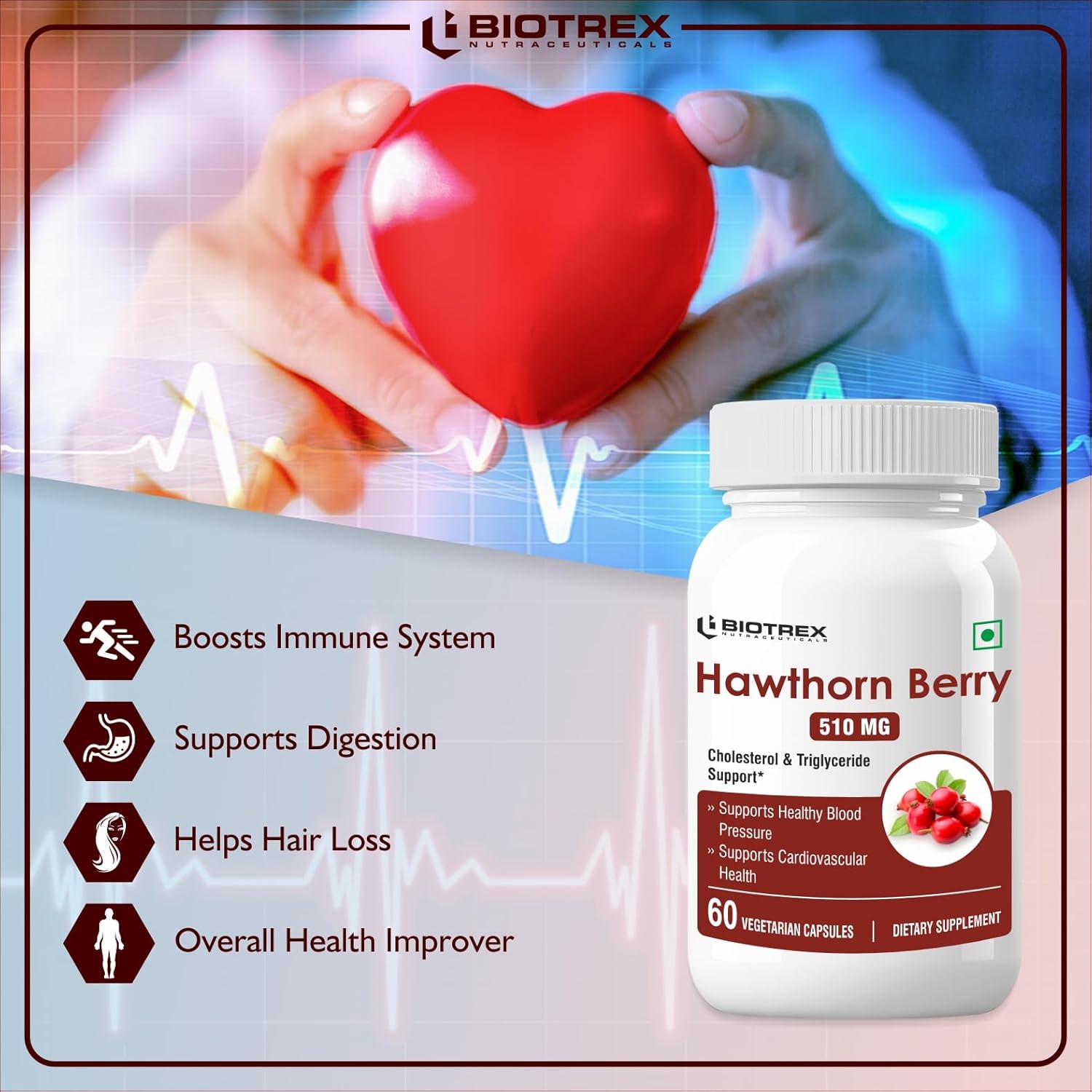 Biotrex Hawthorn Berry 510Mg Veg Capsules - Grab2buy
