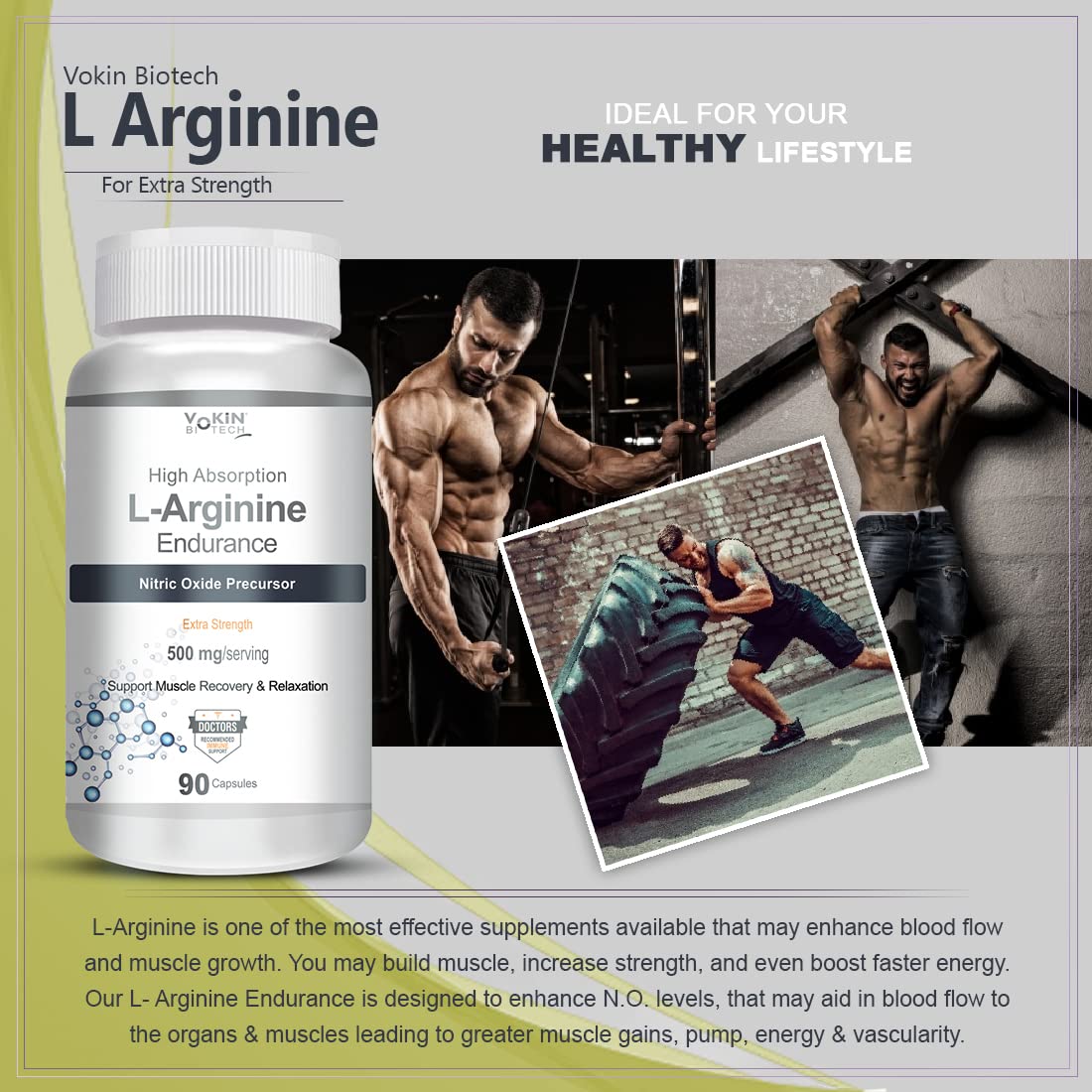 Vokin Biotech L-Arginine 500mg,Support Muscle Recovery & Relaxation  Grab2Buy Vokin Biotech Grab2Buy