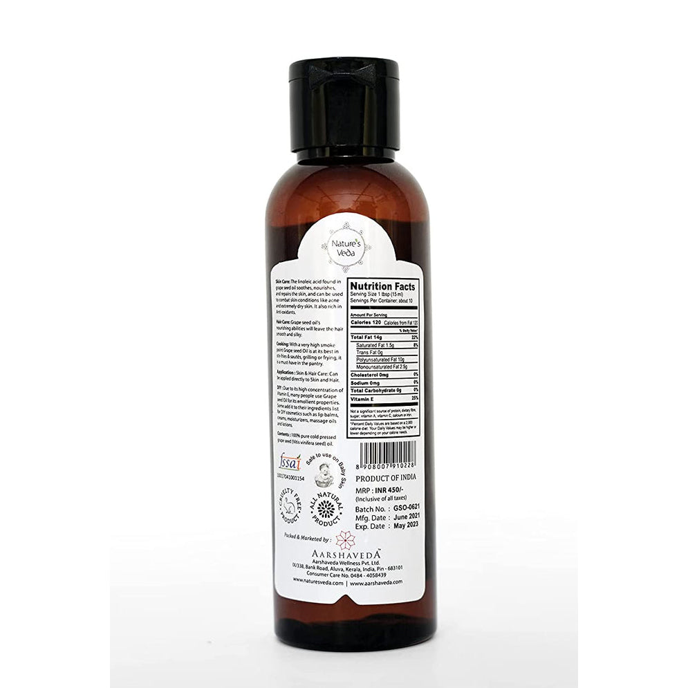 Grape Seed Oil | Natural | Light & Silky | Cold Pressed | 120ml 