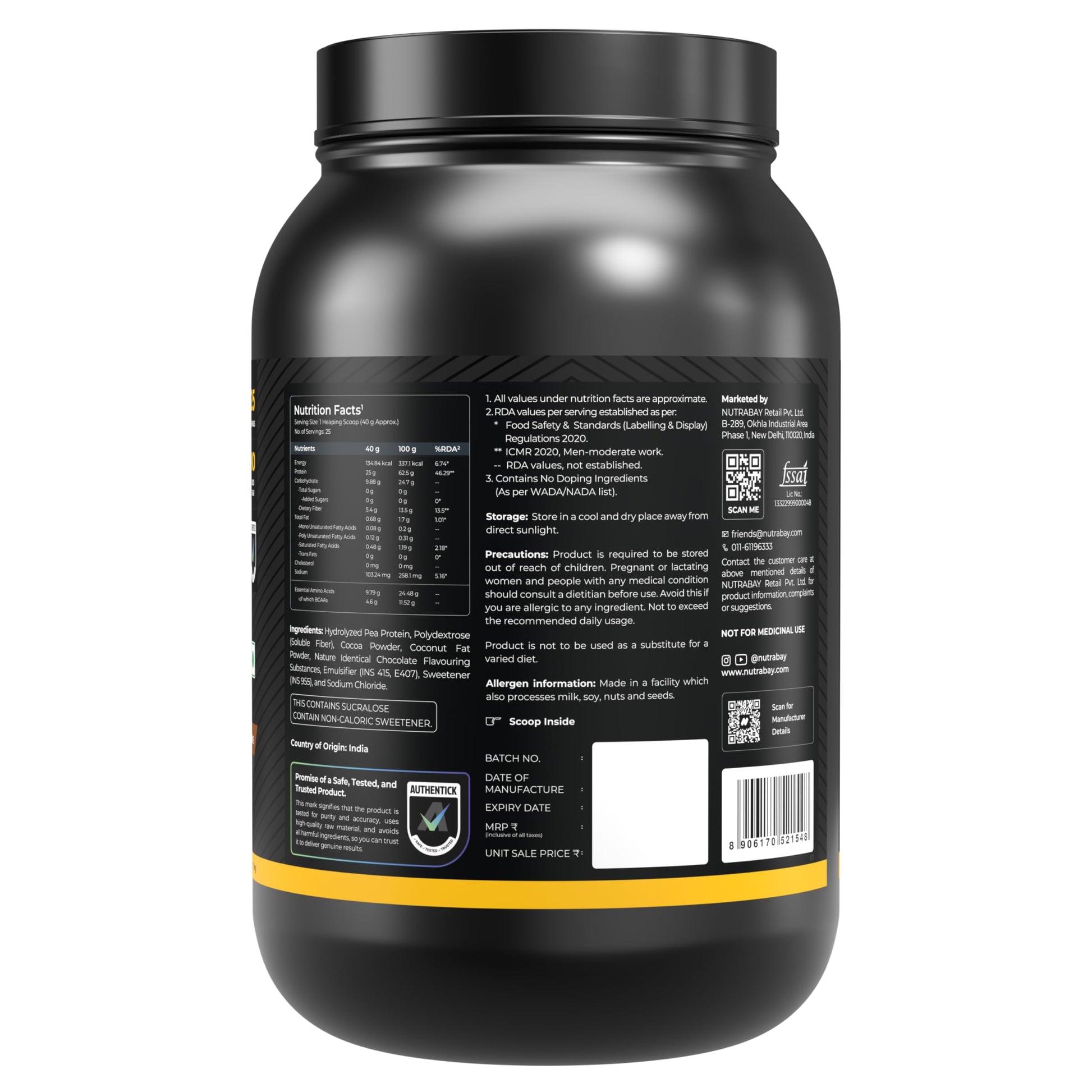 NUTRABAY Gold Hydrolyzed Pea Protein Powder - Rich Chocolate Crème