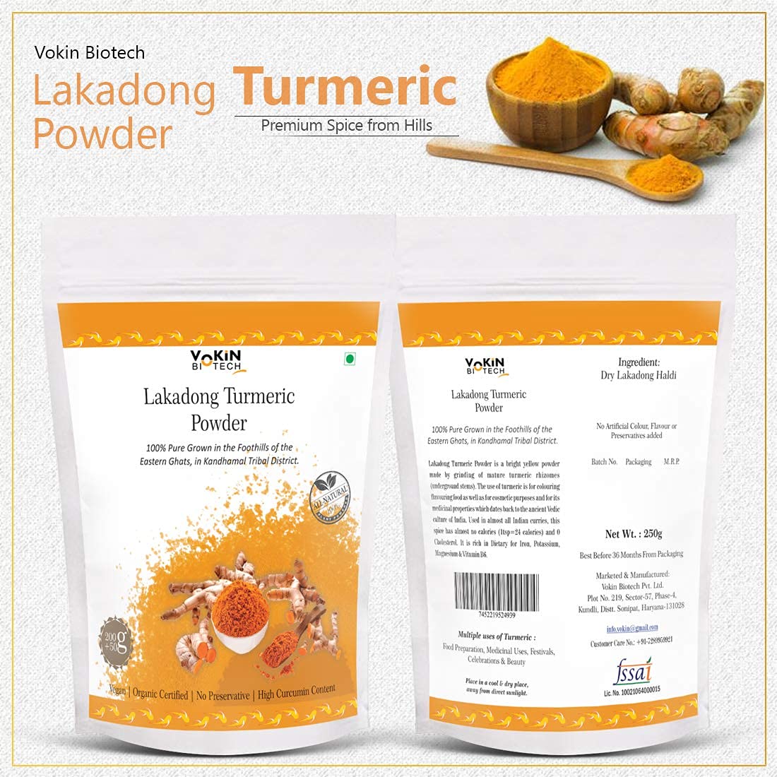 Vokin Biotech Lakadong Turmeric Powder | High Curcumin Content 7-9% Haldi Powder | Immunity Booster  Grab2Buy Vokin Biotech Grab2Buy