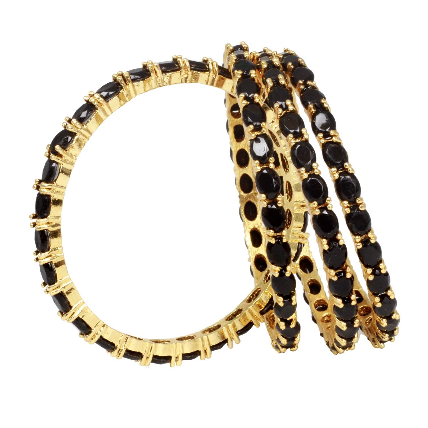 Gold-Polished Alloy Designer Black Combo Of Ad Bangles - The Pari 