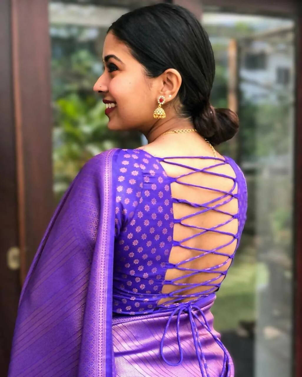 DEIANA'S Beautiful Designer Golden zari Soft Lichi Silk Saree - Purple