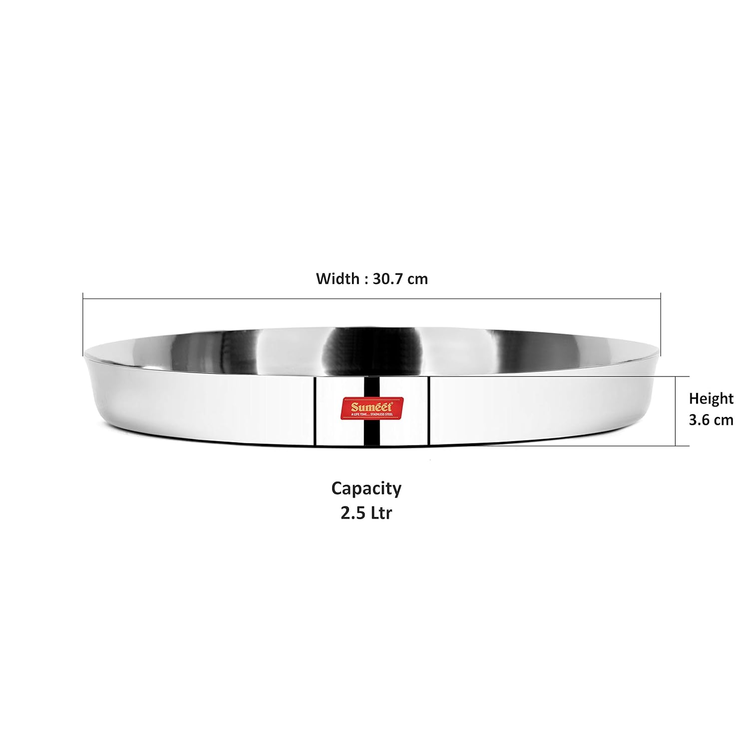 Sumeet 22 Gauge Stainless Steel Traditional Dinner Plate/Thali 30.7Cm (2.5Ltr) - set of 2pc