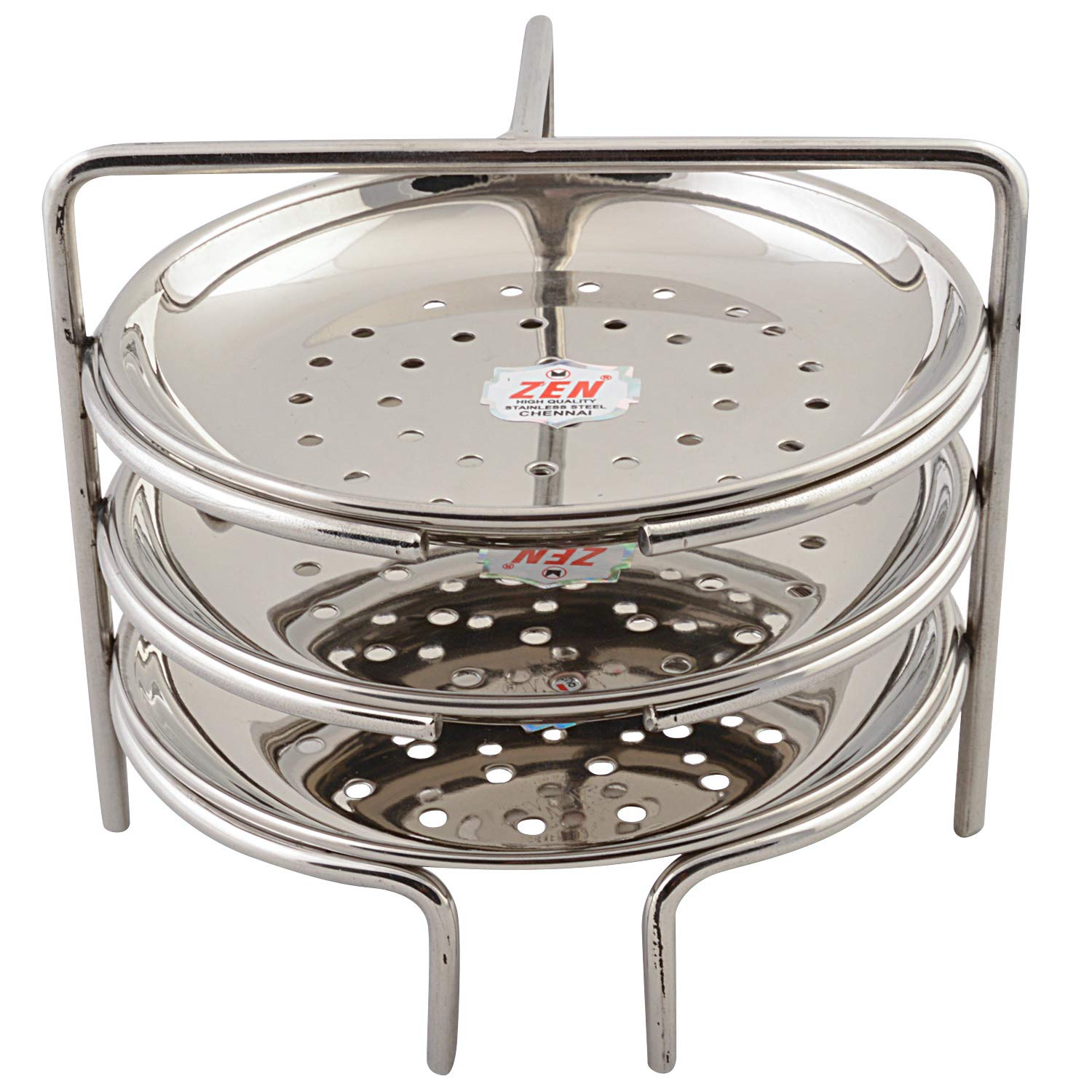 Jain Stainless Steel Idiyappam Stand (Small Size) with 3 Plates|Momos/Vegetable Steamer Utensil, Pack of 1 - Silver Color