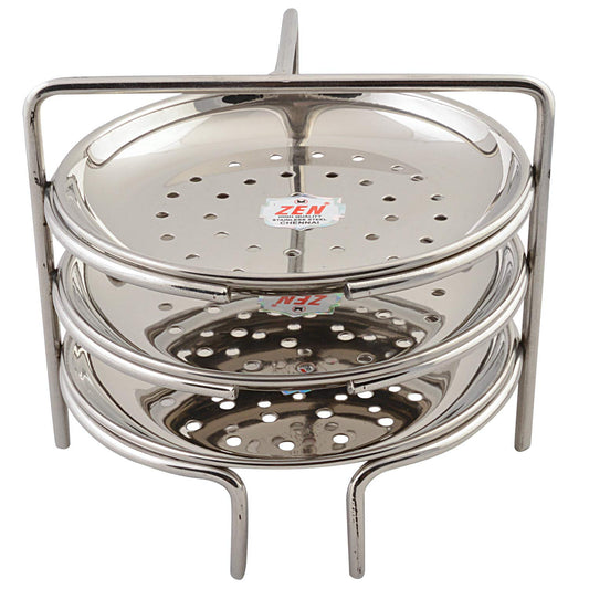 Jain Stainless Steel Idiyappam Stand (Small Size) with 3 Plates|Momos/Vegetable Steamer Utensil, Pack of 1 - Silver Color