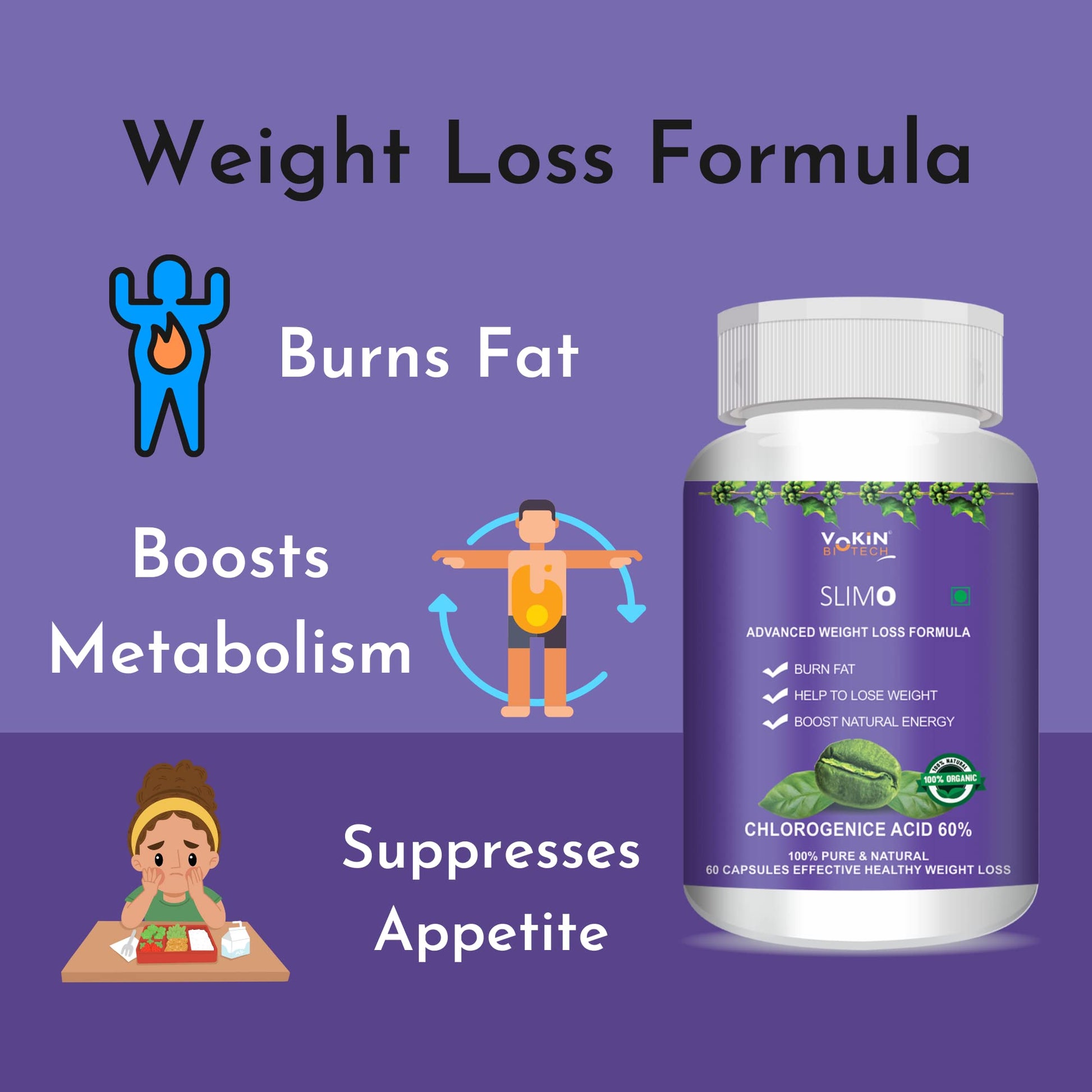 Vokin Biotech Slimo Advanced Weight Loss Formula with Green Coffee Extract 100mg and Garcinia Cambogia Extract 500mg Fat Burner for Men and Women  Grab2Buy Vokin Biotech Grab2Buy
