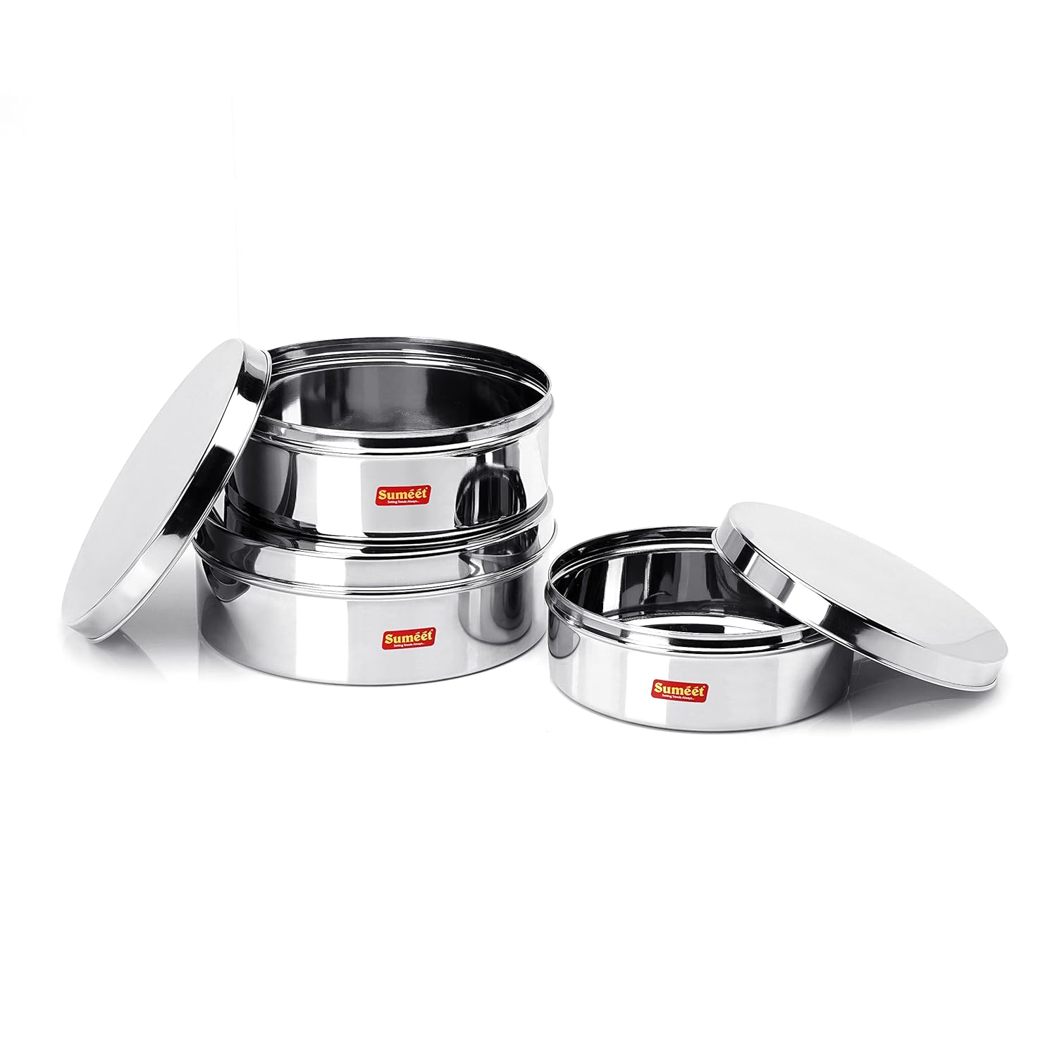 Sumeet Stainless Steel Flat Canisters/Storage Containers Set Of 3Pcs (1.5Ltr,2.1Ltr,2.7Ltr)