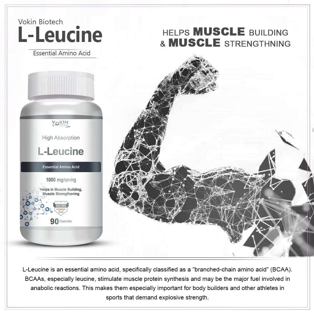 Vokin biotech L- Leucine – Supports muscle Building, Muscle Strengthening – 1000mg  Grab2Buy Vokin Biotech Grab2Buy