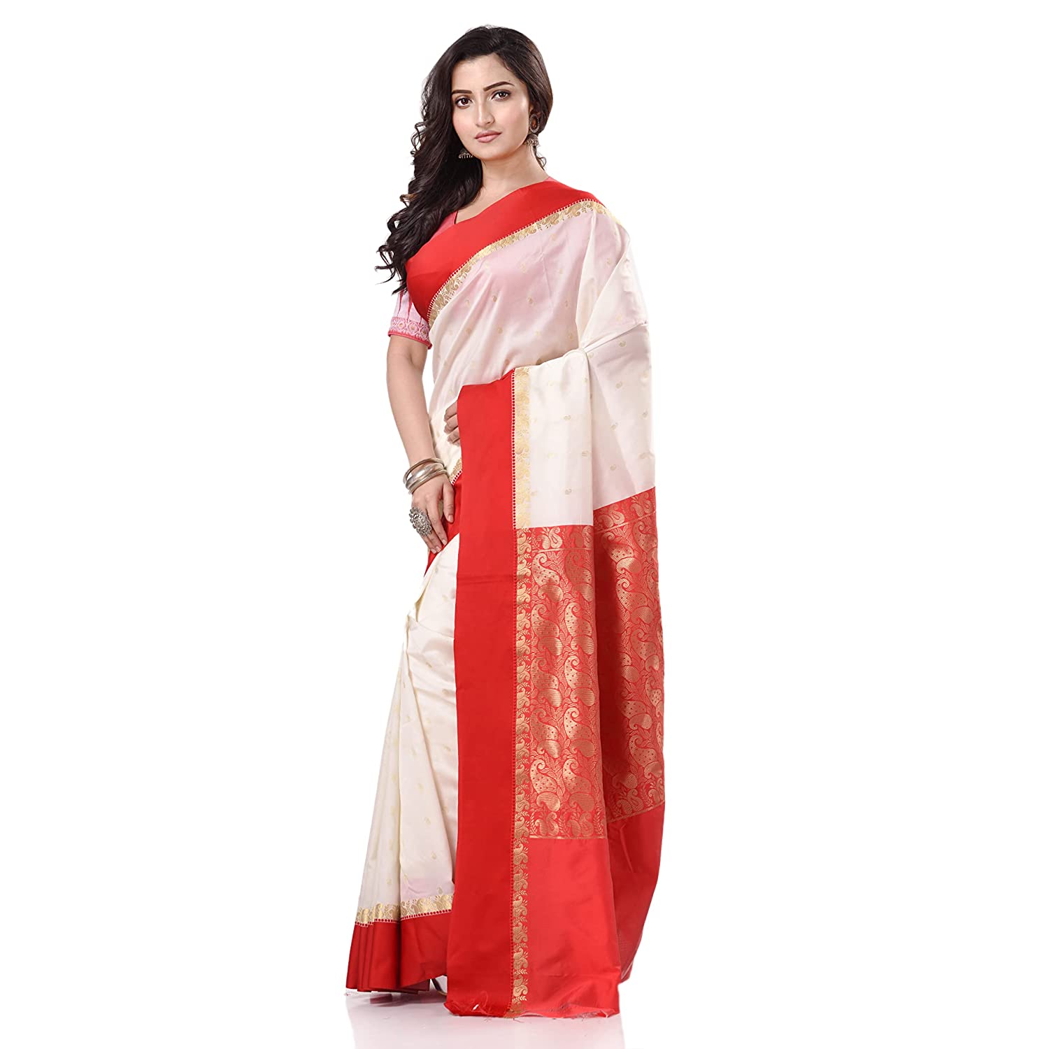 Desh Bidesh Women's Bengal Art Garad Silk Saree Handmade Kalka With Wholebody Design Saree - Grab2buy