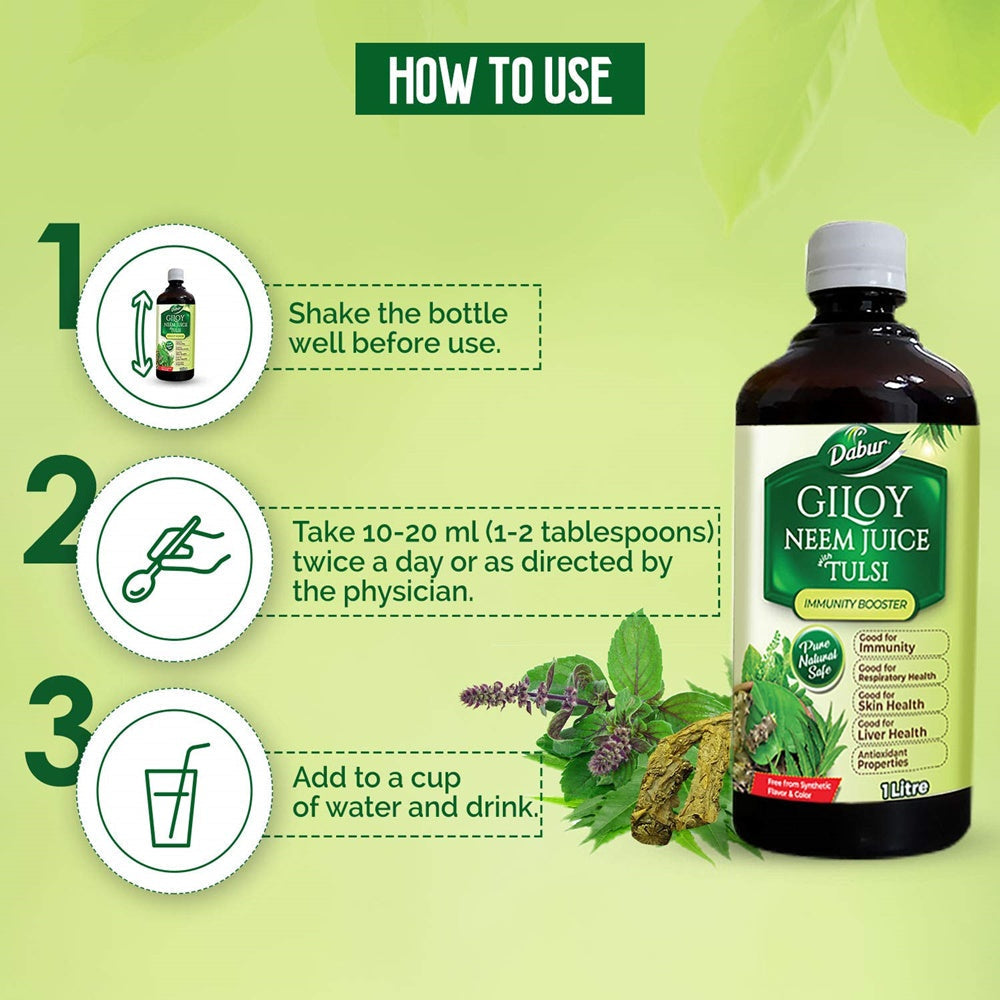 Dabur Giloy Neem Juice with Tulsi | Ayurvedic Triple Immunity Juice for Year-Round Protection 