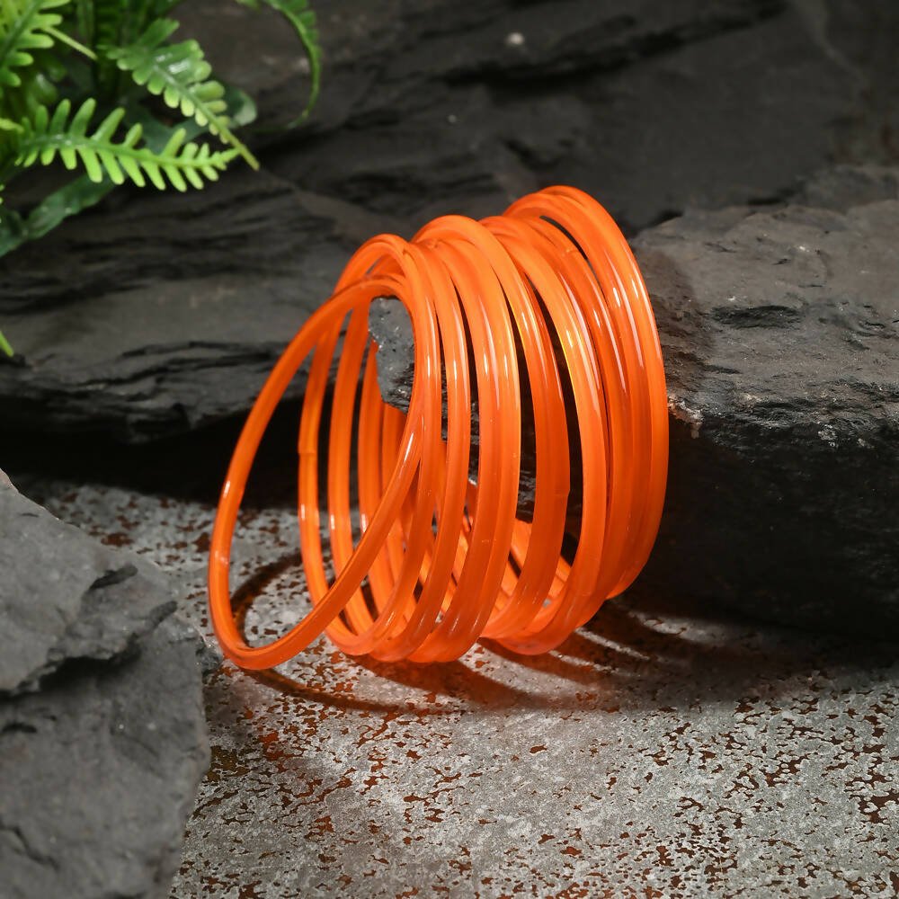 Afast Shining Orange Glass Party, Wedding, Daily Use Bangle Set, Pack Of 12 | Grab2Buy