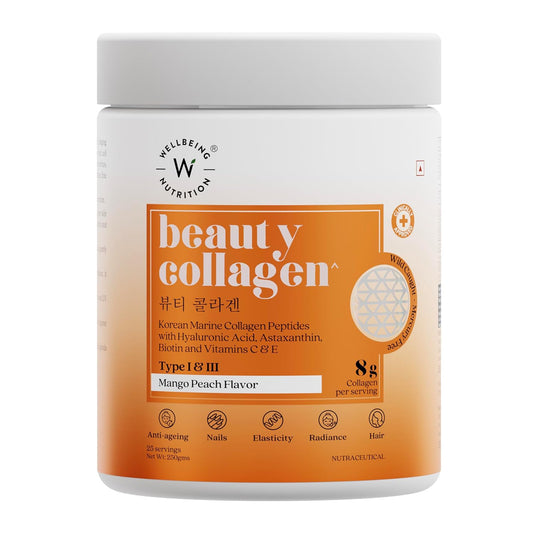 Wellbeing Nutrition Beauty Korean Marine Collagen Peptides-Mango Peach Flavor  Grab2Buy Wellbeing Nutrition Grab2Buy