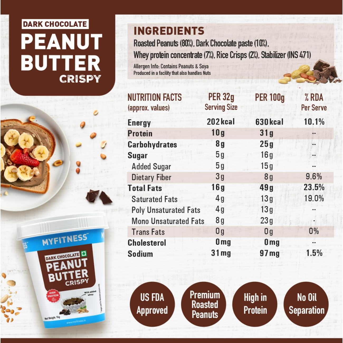 Myfitness High Protein Dark Chocolate Peanut Butter Crispy 
