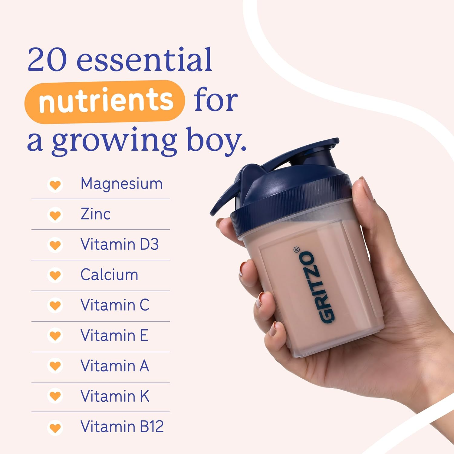 Gritzo SuperMilk Overall Growth (7-12y Boys), 9g Protein (Double Chocolate, Zero Refined Sugar, 20 Vitamins & Minerals