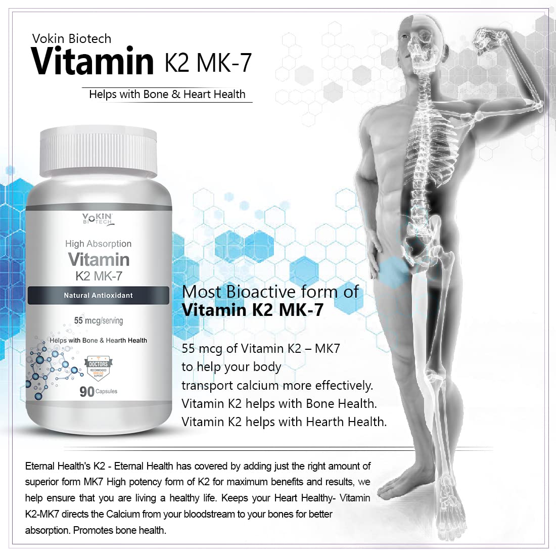 Vokin Biotech Vitamin K2 MK-7- Support Bone & Heart Health - 55mc Capsules  Grab2Buy Vokin Biotech Grab2Buy