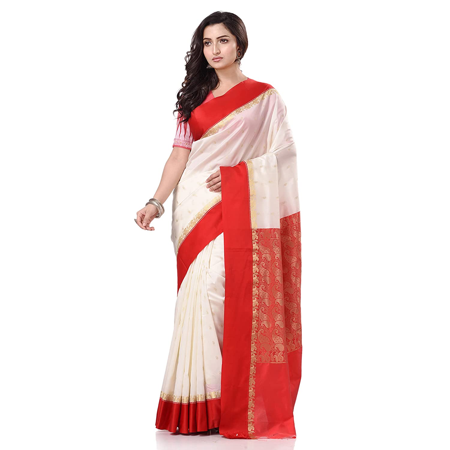 Desh Bidesh Women's Bengal Art Garad Silk Saree Handmade Kalka With Wholebody Design Saree - Grab2buy