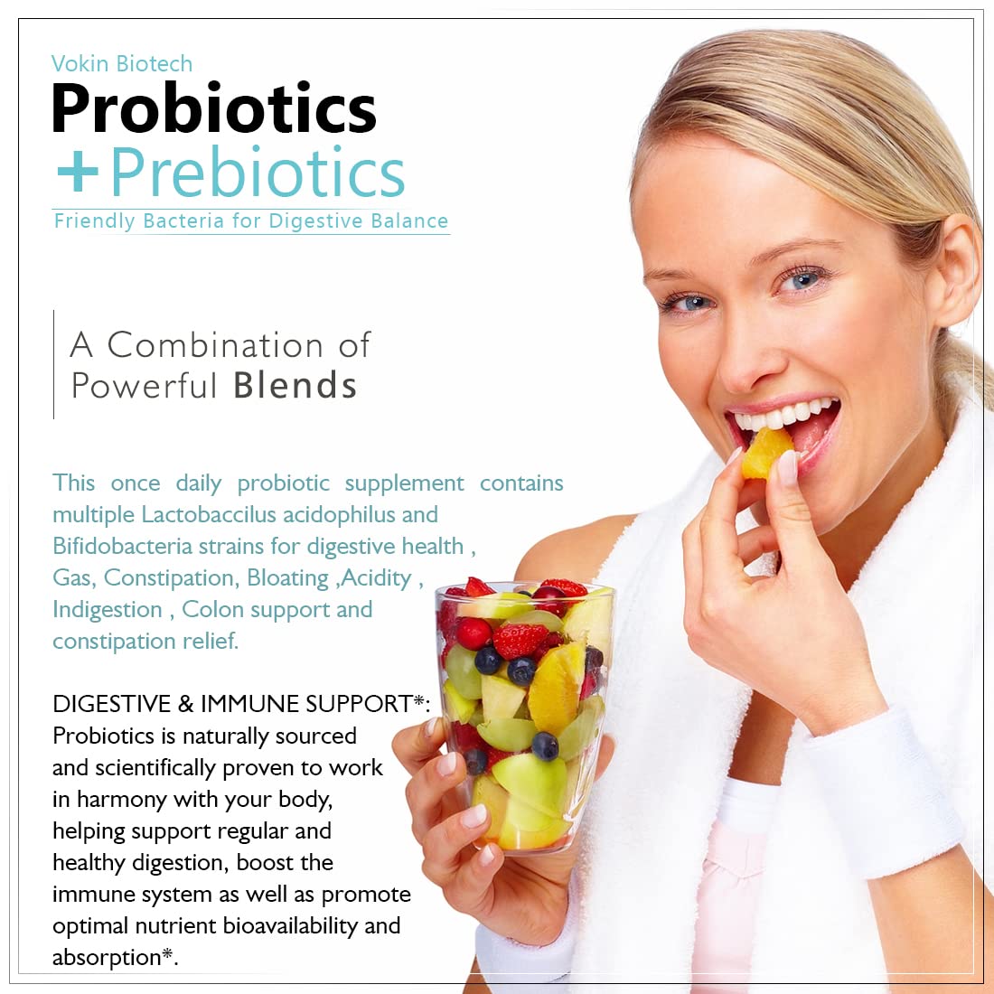 Vokin Biotech Probiotics+ Prebiotics Supplement 50 Billion Cfu For Women & Men With Prebiotics 150 mg | Probiotic Capsules For Digestion Support, Gut Health And Immunity  Grab2Buy Vokin Biotech Grab2Buy