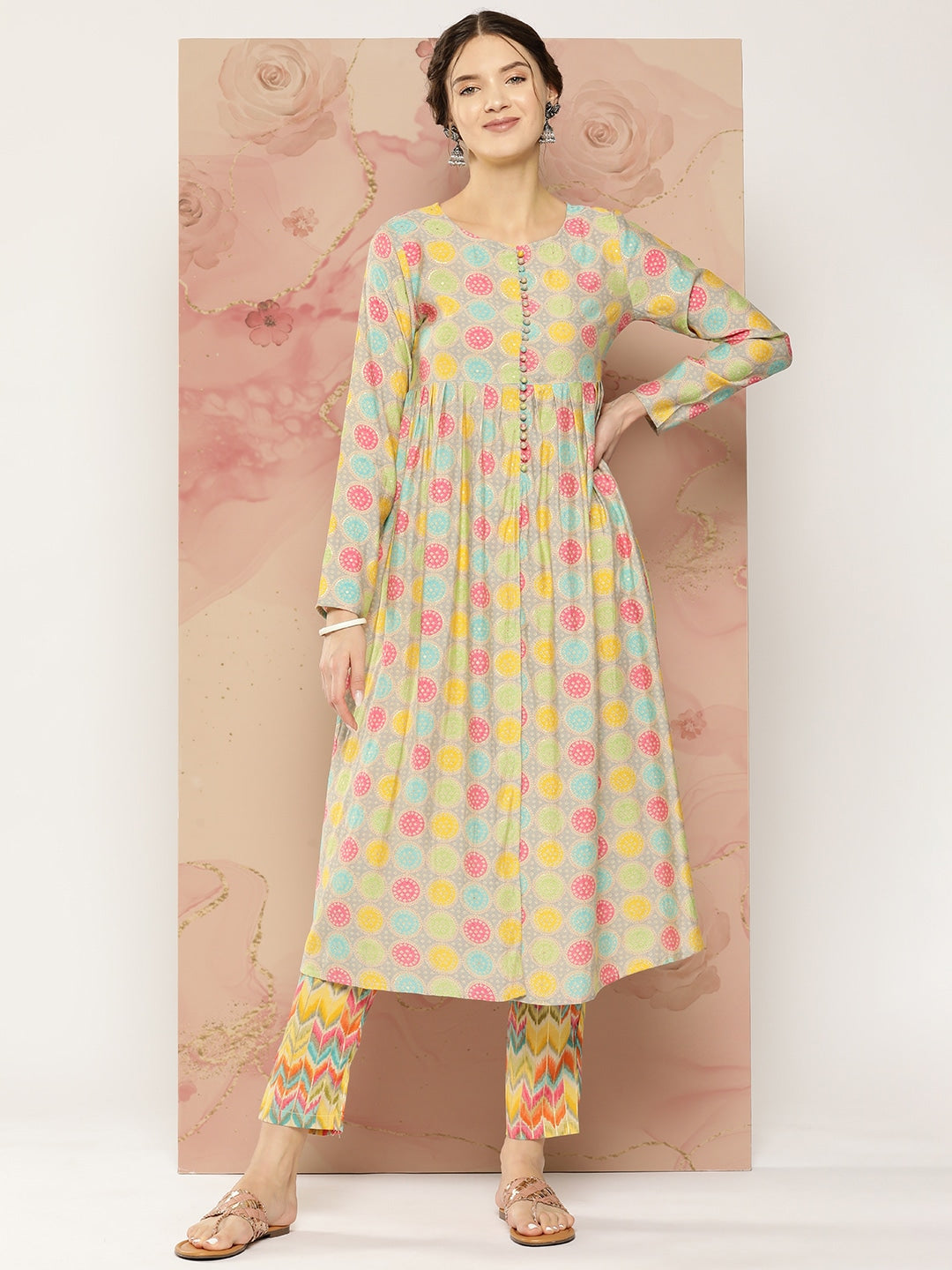 HERE&NOW Ethnic Motifs Printed Kurta with Trousers