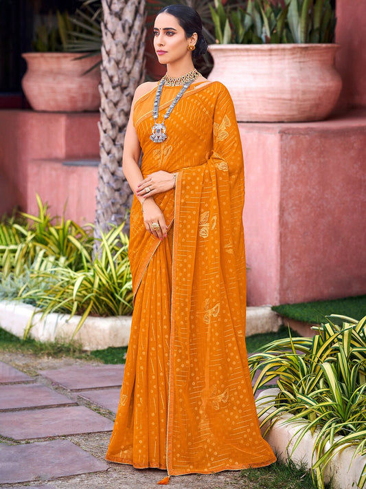 Saree Mall Floral Printed Embellished Pure Georgette Saree
