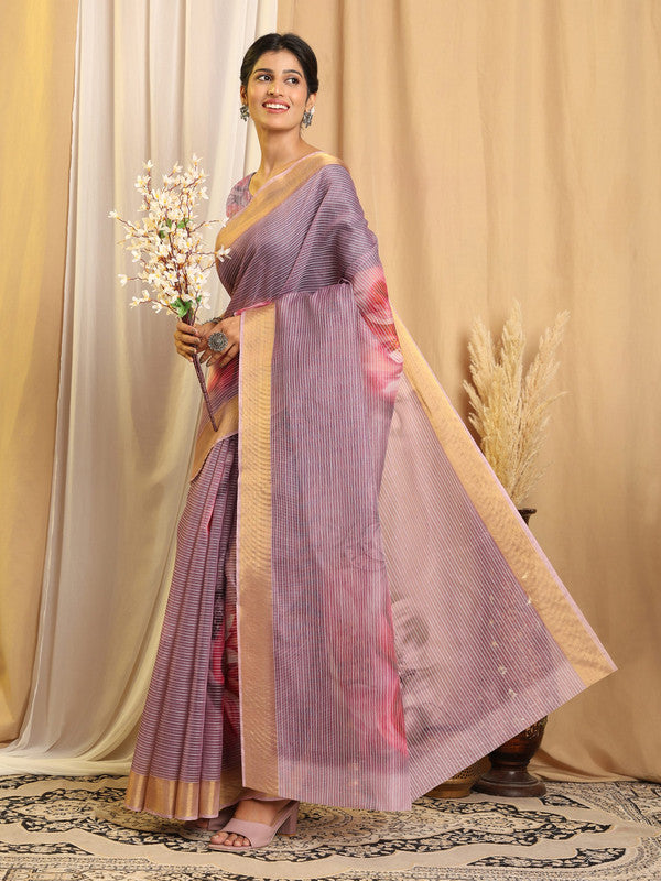 Shivam Fabrics Purple Chanderi Fabric Printed Saree