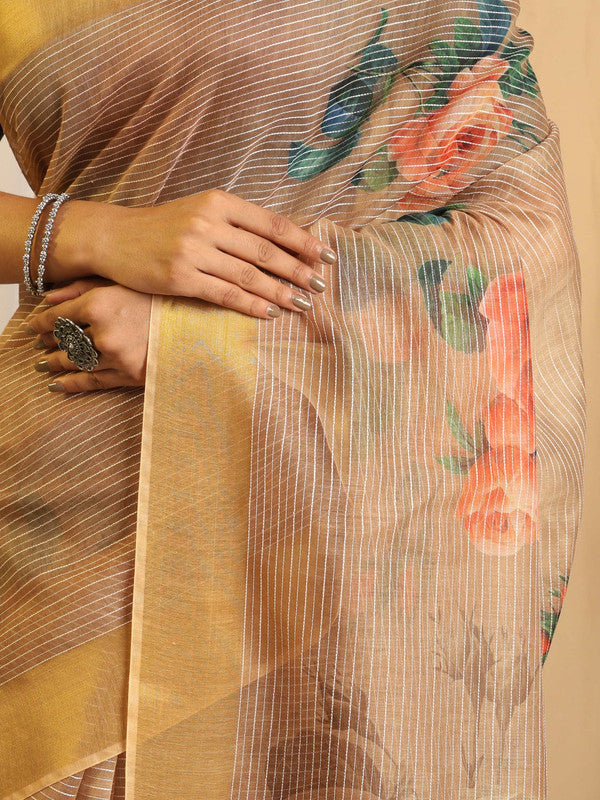 Shivam Fabrics Beige Chanderi Fabric Printed Saree